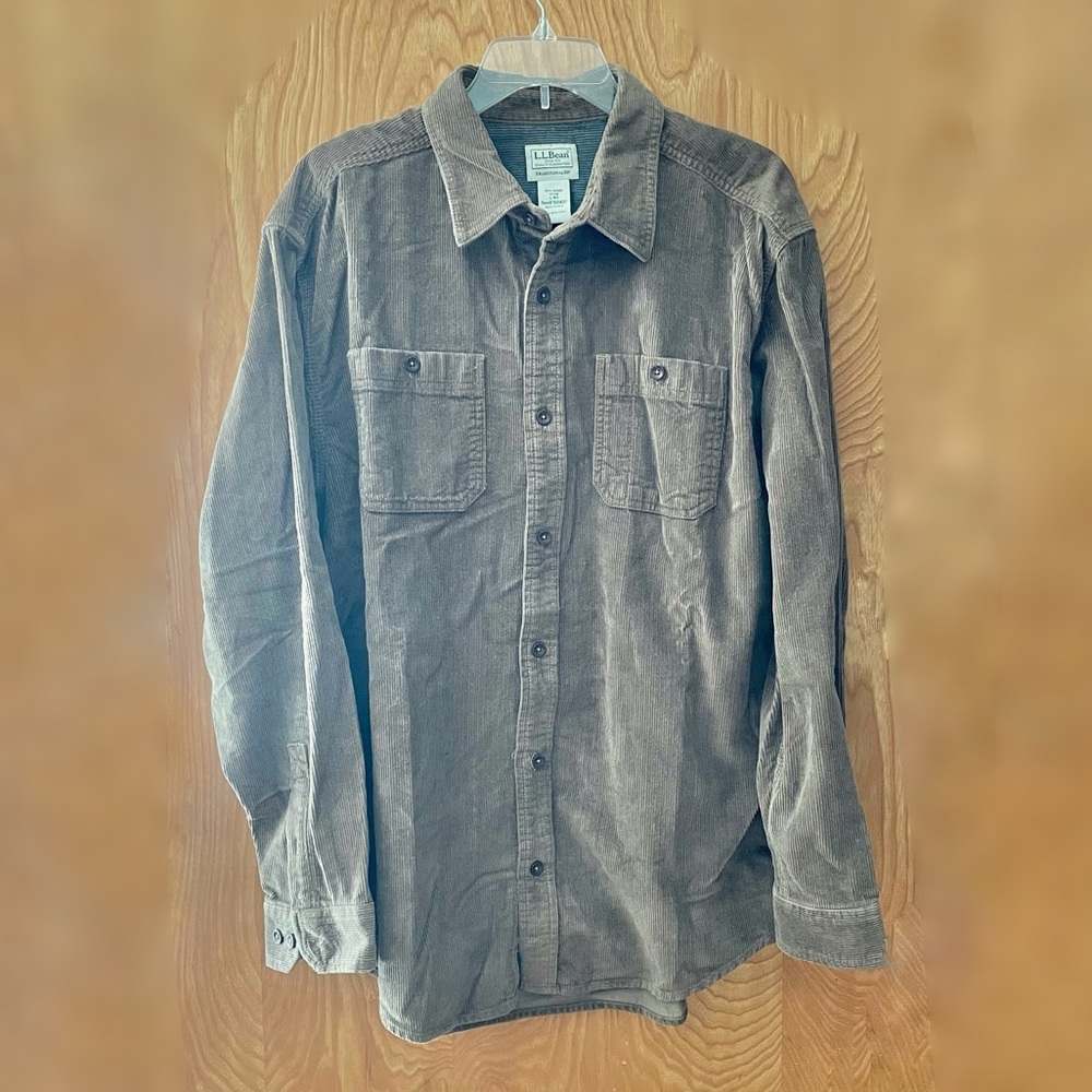 LL Bean men’s brown corduroy heavy duty work shirt, organic cotton, size large